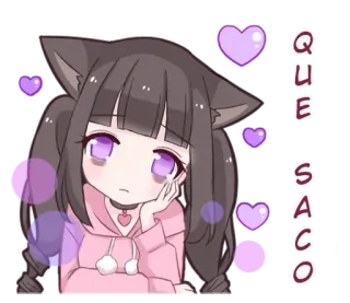 😑 QUE SACO anime, cute, cat girl, purple, hearts, pouty telegram sticker