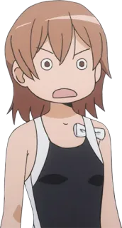 😦 Misaka Mikoto A Certain Scientific Railgun อนิเมะ, ตัวละคร, ผู้หญิง, ชุดนักเรียน, โกรธ telegram sticker
