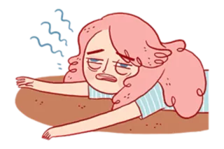 😵 мультфильм, уставшая, измученная, женщина, розовые волосы telegram sticker