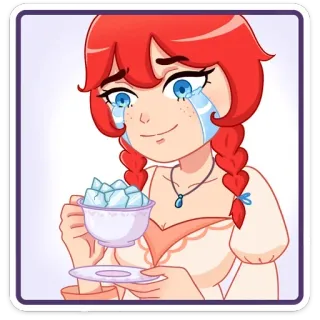 😭 ผู้หญิง, น้ำแข็ง, น้ำตา, การ์ตูน, ถ้วย, ร้องไห้ whatsapp sticker