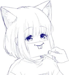 😲 Anime, Telinga kucing, Gadis, Ilustrasi, Sketsa telegram sticker