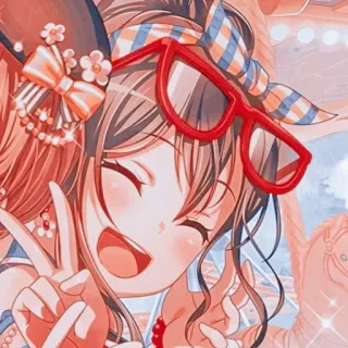 🌟 Chica anime, Dibujos animados, Gafas, Linda, Feliz, Signo de la paz whatsapp sticker