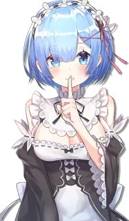 🤫 Rem Anime, Maid, Capelli blu, Personaggio, Carino, Re:Zero telegram sticker