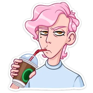🏖 사람, 음료, 커피, 분홍색 머리, 만화, 스티커 telegram sticker
