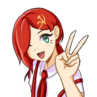 ✌️ animé, fille, communisme, faucille et marteau, symbole paix, cheveux roux whatsapp sticker