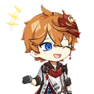 😉 Tartaglia Genshin Impact tartaglia, genshin impact, anime, videojuego, chibi, personaje, guiño whatsapp sticker