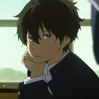 ➖ Houtarou Oreki Hyouka Anime, Menino, Uniforme escolar, Pensativo, Oreki whatsapp sticker