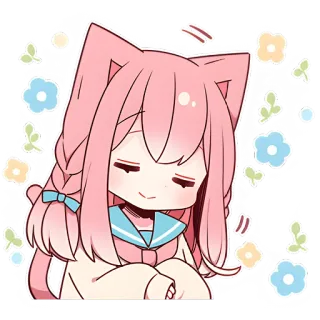 😌 kocica, anime, słodkie, różowe włosy, kawaii, chibi telegram sticker