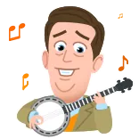 🎶 banjo, music, cartoon, instrument, musician, entertainment telegram sticker