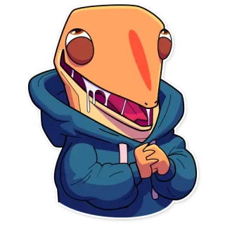 🤤 cartoon, hagedis, personage, glimlachend, blauwe hoodie telegram sticker