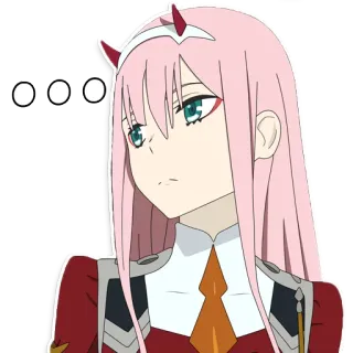 😄 Zero Two Darling in the Franxx Anime, Zero Two, Darling in the Franxx, Pinke Haare, Hörner, Cartoon telegram sticker