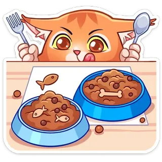 🍽 cat, food, hungry, cute, cartoon telegram sticker