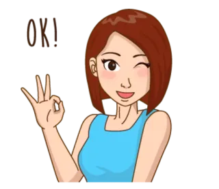 👌 femme, ok, signe ok, clin d'oeil, dessin animé, fille telegram sticker