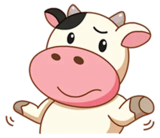 😕 krowa, zwierzę, kreskówka, słodki, wzruszenie ramionami, emoji telegram sticker