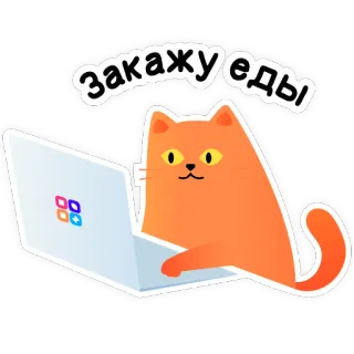 💻 Закажу еды кот, ноутбук, еда, заказ, мультфильм, наклейка telegram sticker