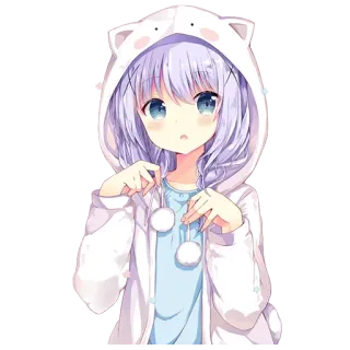 😦 애니메이션 소녀, 만화, 후드티, 귀여운, 카와이 telegram sticker