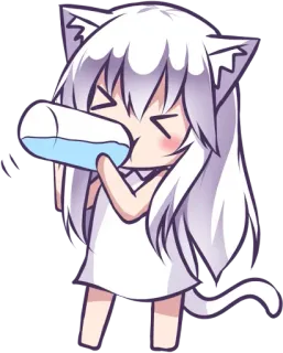 ☕ anime, catgirl, kawaii, chibi, cute, drinking, water telegram sticker