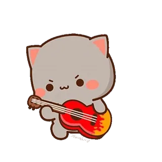 🎸 猫, 吉他, 可爱, 动物, 卡通 whatsapp sticker
