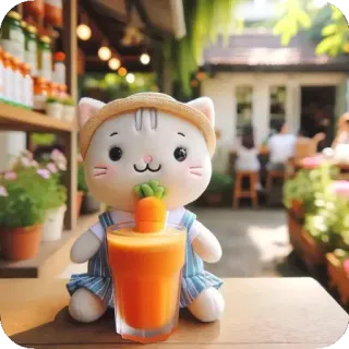 🫶 кот, морковный сок, напиток, каваий, милый, морковь, лето, плюш telegram sticker