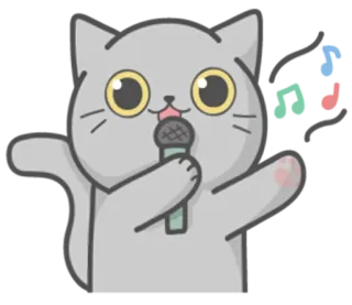 🎤 kat, microfoon, zingen, cartoon, dier, schattig, artiest telegram sticker