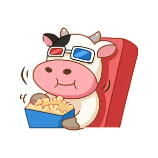 🎥 krowa, popcorn, film, okulary, kreskówka, zwierzę telegram sticker
