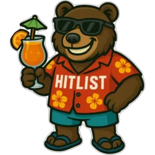 ☀️ HITLIST Bär, Cartoon, Getränk, Cocktail, Sonnenbrille, Sommer, Hawaiihemd whatsapp sticker