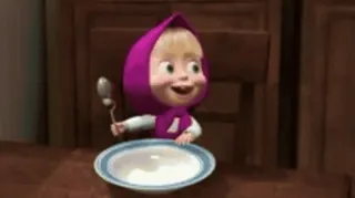 🥣 Masha Masha and the Bear Cartoon, Animation, Kind, Essen, Löffel, Schüssel telegram sticker