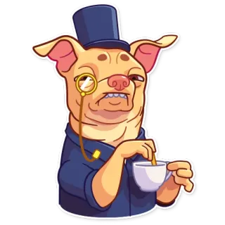 🎩 Hund, Monokel, Tee, Zylinder, lustig, Cartoon whatsapp sticker