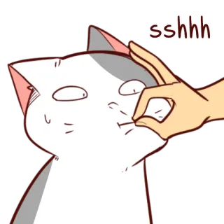 🤭 sshhh mèo, yên lặng, suỵt, ngón tay, hoạt hình, động vật, meme telegram sticker