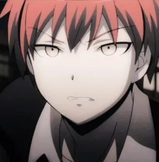 ✨ Karma Akabane Assassination Classroom anime, character, red hair, serious telegram sticker