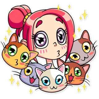 😗 desenho animado, menina, gatos, kawaii, anime, fofo, adesivo telegram sticker
