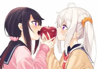 🌟 Anime, Cô gái, Táo, Ăn, Dễ thương, Đồng phục học sinh whatsapp sticker