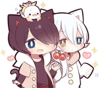 🤝 Anime, Kawaii, Carino, Orecchie da gatto, Chibi, Cuore, Ciliegia whatsapp sticker