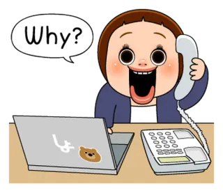 📞 Why? pytanie, kreskówka, biuro, biznes telegram sticker