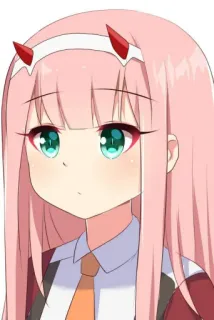 💘 Zero Two Darling in the Franxx Anime, Zero Two, Darling in the Franxx, pelo rosa, cuernos telegram sticker
