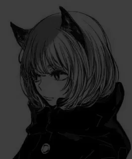 🖤 动漫女孩, 猫耳, 黑白, 漫画, 卡通 telegram sticker