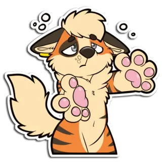 😔 furry, feline, tiger, dizzy, confused, cartoon, sticker telegram sticker