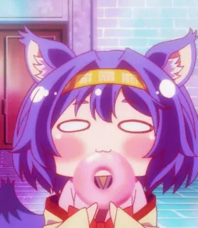🍩 Anime, Nhân vật, Bánh donut, Dễ thương, Tóc tím, Tai whatsapp sticker