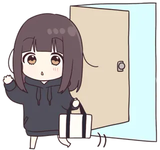 👋 Anime, Chibi, Kawaii, Lindo, Chica, Saliendo, Puerta telegram sticker