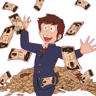 💵 เงิน, อนิเมะ, การ์ตูน, ตัวละคร, ความสุข, ความมั่งคั่ง telegram sticker