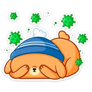 🦠 生病, 感冒, 流感, 熊, 病毒, 卡通 telegram sticker