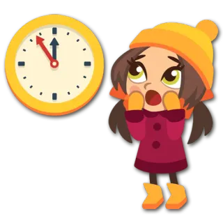🕙 clock, time, girl, worried, winter, cartoon telegram sticker