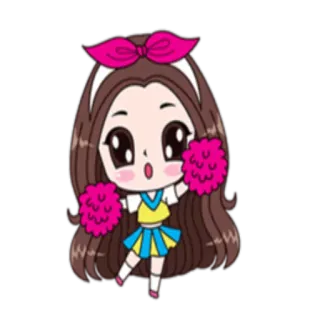 👯 Líder de torcida, Desenho animado, Fofo, Pompons, Menina, Laço, Feliz telegram sticker