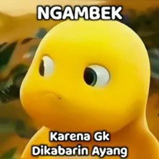 😞 NGAMBEK
Karena GK
Dikabarin AYANG słodki, kreskówka, wyraz twarzy, smutny, mem, marudny, żółty telegram sticker