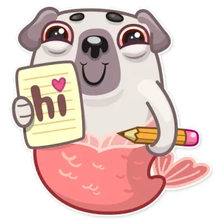 👋 hi chien, sirène, mignon, crayon, coeur, salutation whatsapp sticker