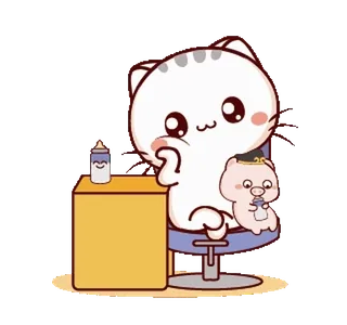 🙂 gato, porco, desenho animado, fofo, adesivo, kawaii, mamadeira, animal whatsapp sticker