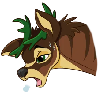 😦 олень, мультяшный, состаренный, животное, пушистый, пот telegram sticker