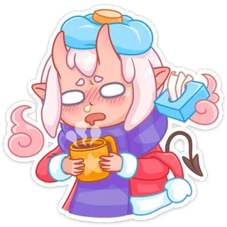 ☕️ ป่วย, ไม่สบาย, ปีศาจ, คาวาอิ, อนิเมะ, จิบิ telegram sticker