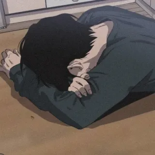 🐾 triste, anime, depresso, uomo, sdraiato, solo telegram sticker
