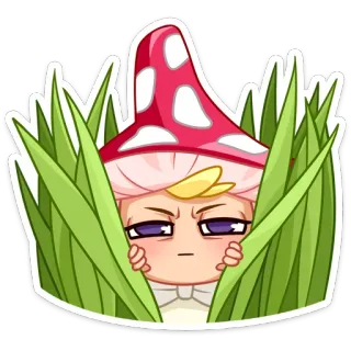 👀 гриб, аниме, милый, наклейка, трава, персонаж, мультфильм telegram sticker
